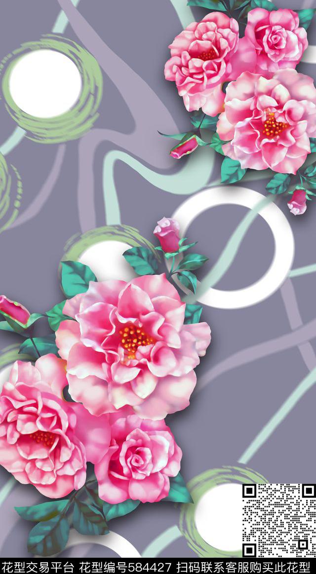 世界之旅拉丁花卉时尚大花朵几何底纹数码印花华亿平台下载（图片编号: 584427） - 瓦栏（Walan）