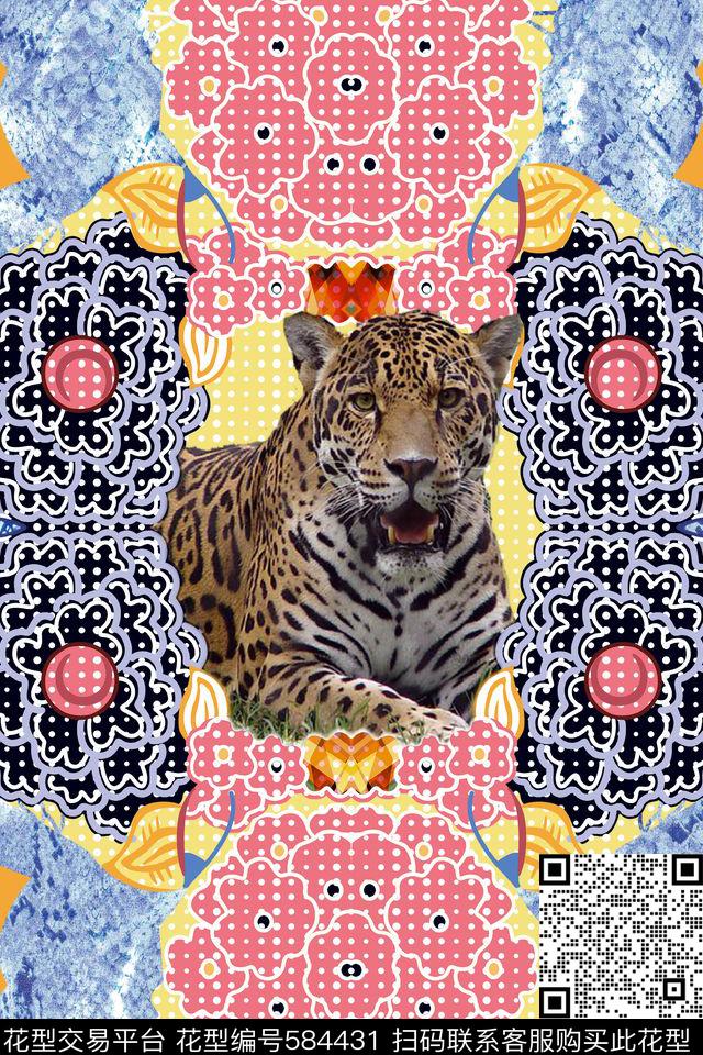 潮流时尚花卉几何数码印花华亿平台下载（图片编号: 584431） - 瓦栏（Walan）