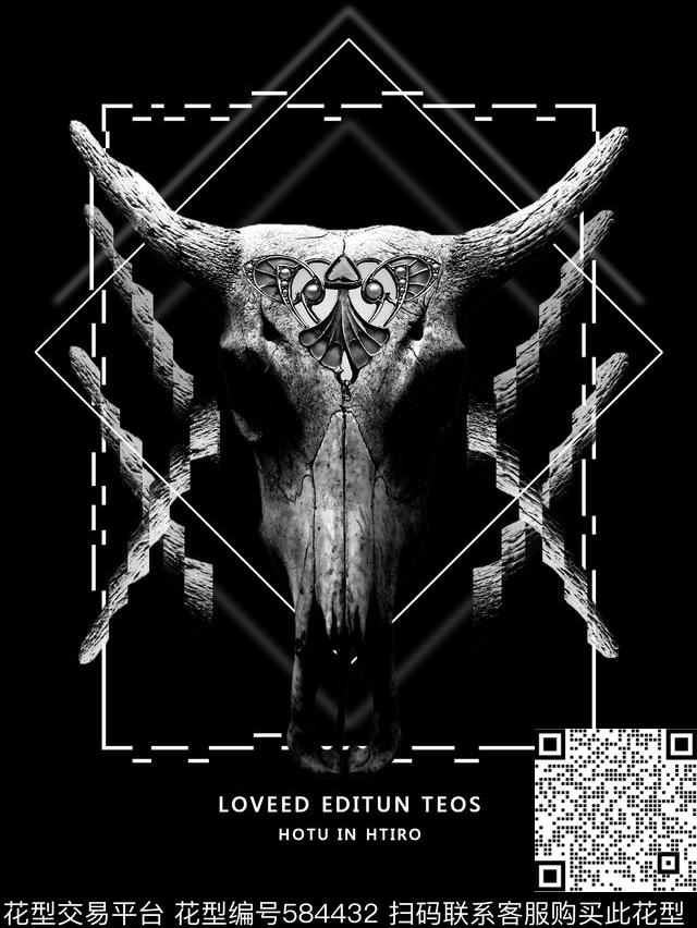 黑白羊头切割几何切割数码印花华亿平台下载（图片编号: 584432） - 瓦栏（Walan）