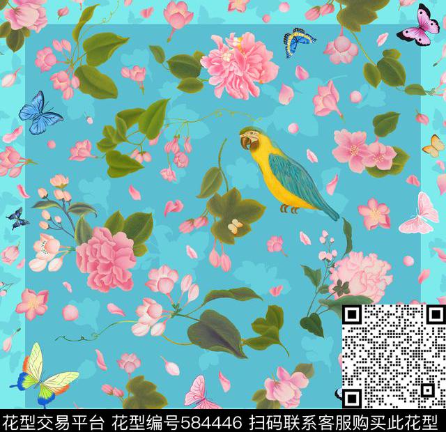 花卉海棠花蝴蝶数码印花华亿平台下载（图片编号: 584446） - 瓦栏（Walan）
