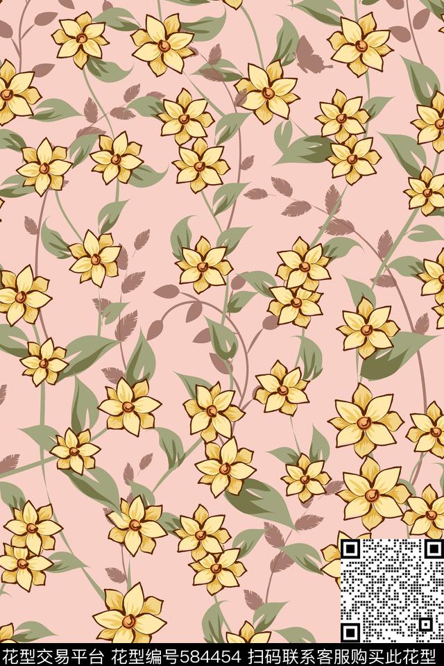 浪漫花卉手绘茉莉花传统印花华亿平台下载（图片编号: 584454） - 瓦栏（Walan）