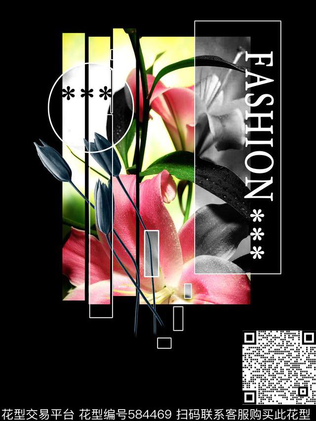 花卉流行时尚潮牌数码印花华亿平台下载（图片编号: 584469） - 瓦栏（Walan）