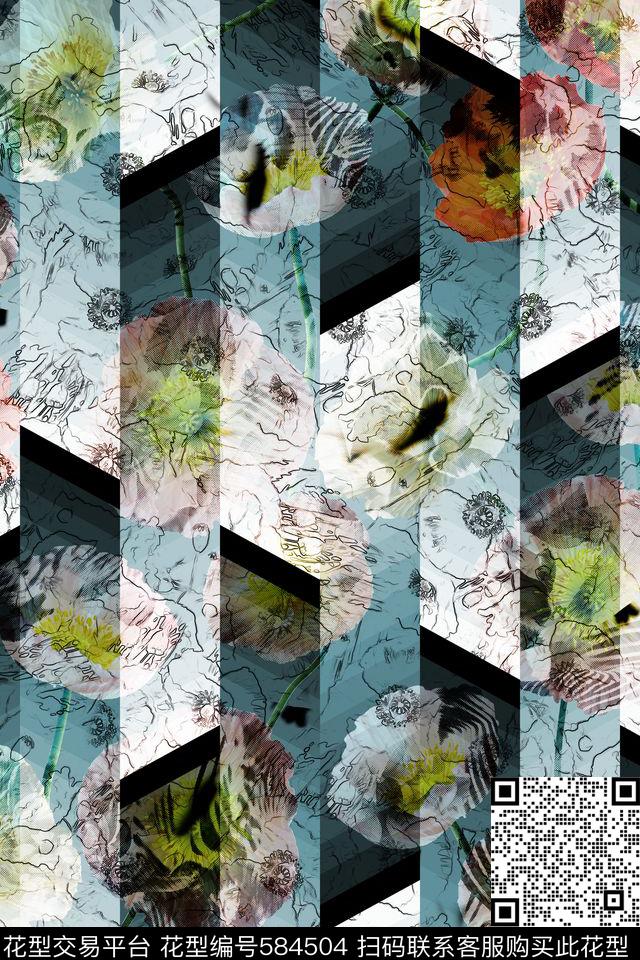 几何纹理花卉数码印花华亿平台下载（图片编号: 584504） - 瓦栏（Walan）