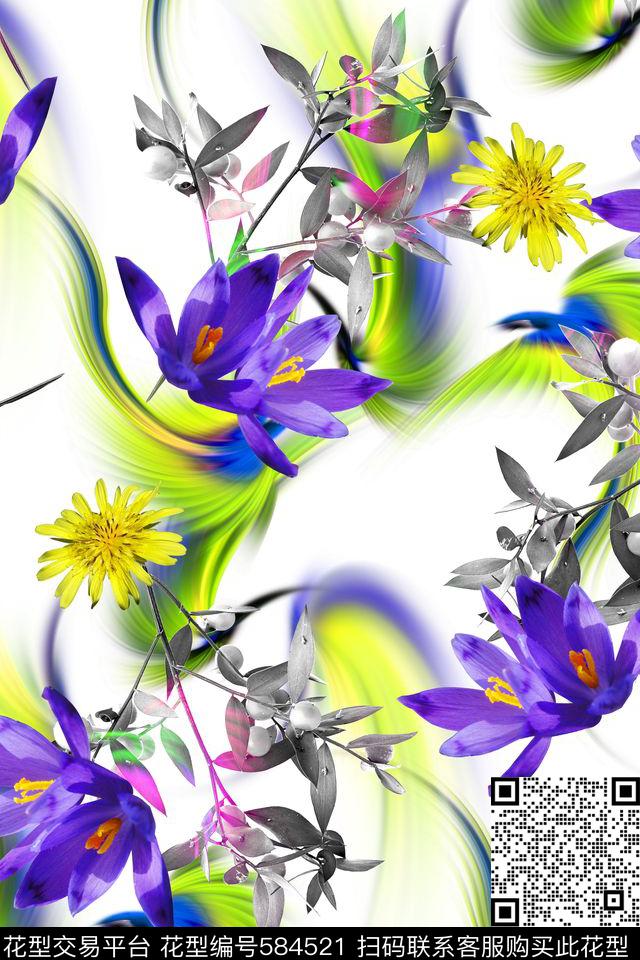 花卉清新女装数码印花华亿平台下载（图片编号: 584521） - 瓦栏（Walan）