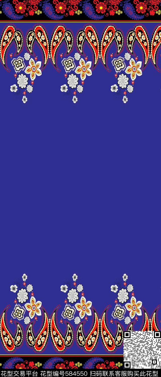 中东佩斯利花卉双边定位印花传统印花华亿平台下载（图片编号: 584550） - 瓦栏（Walan）