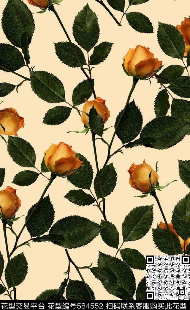 玫瑰花潮流时尚女装连衣裙花卉数码印花华亿平台下载（图片编号: 584552） - 瓦栏（Walan）
