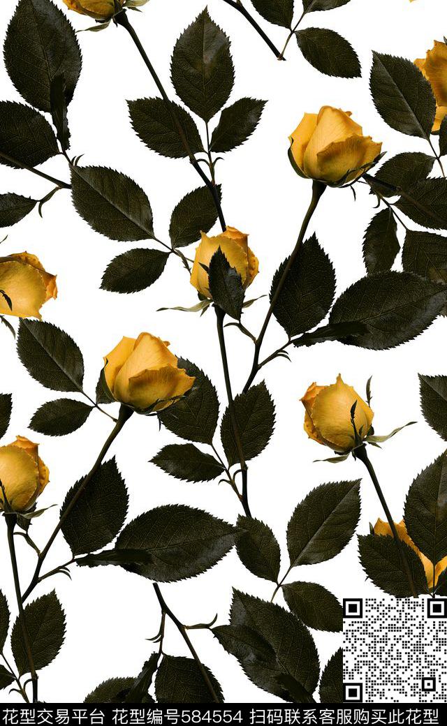 玫瑰花潮流时尚女装连衣裙花卉数码印花华亿平台下载（图片编号: 584554） - 瓦栏（Walan）