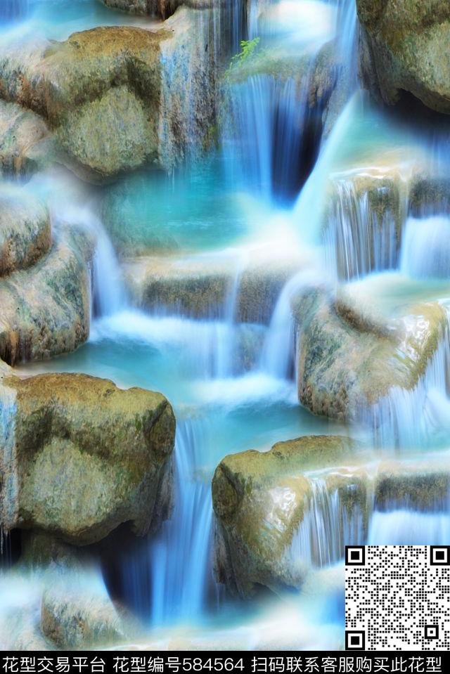 潮流时尚大牌风景山水画数码印花华亿平台下载（图片编号: 584564） - 瓦栏（Walan）