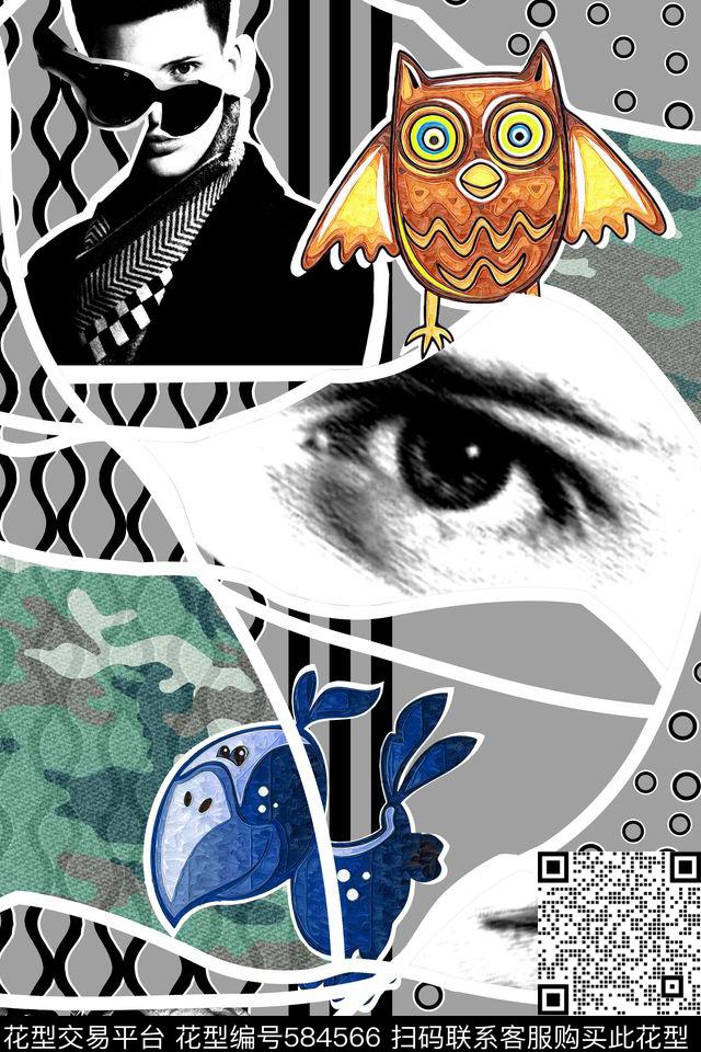 嘴唇眼睛几何数码印花华亿平台下载（图片编号: 584566） - 瓦栏（Walan）