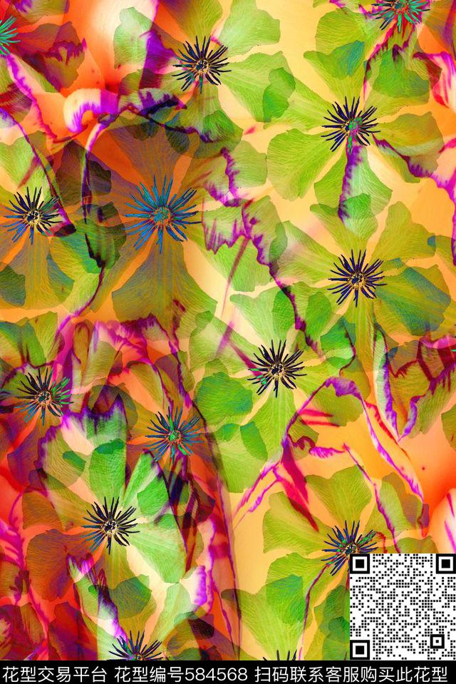 零点--女装零点--抽象花卉数码印花华亿平台下载（图片编号: 584568） - 瓦栏（Walan）
