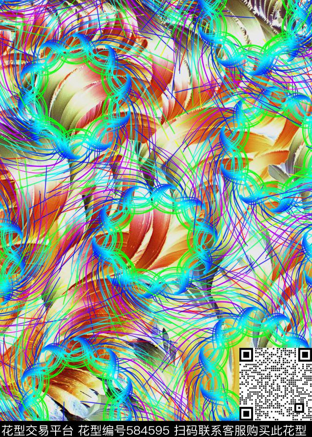 抽象纹理炫彩线圈泳装数码印花华亿平台下载（图片编号: 584595） - 瓦栏（Walan）