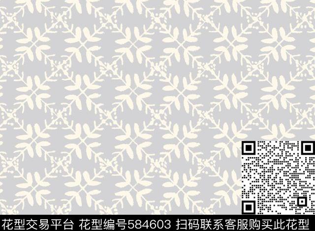 婉约植物灰色传统印花华亿平台下载（图片编号: 584603） - 瓦栏（Walan）