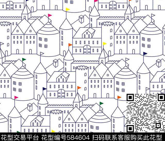 卡通房子黑白传统印花华亿平台下载（图片编号: 584604） - 瓦栏（Walan）