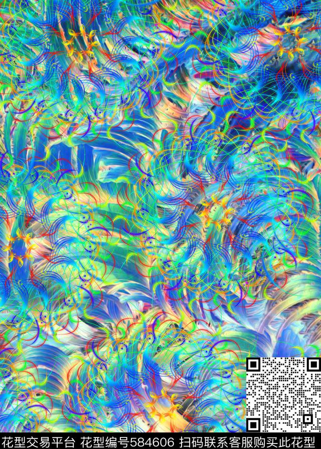 抽象纹理炫彩线圈泳装数码印花华亿平台下载（图片编号: 584606） - 瓦栏（Walan）