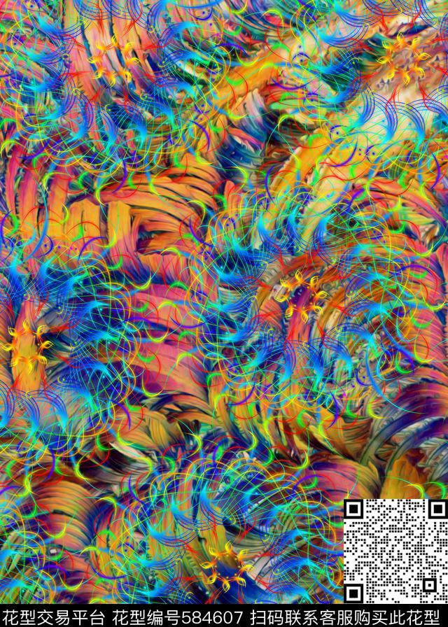 抽象纹理炫彩线圈泳装数码印花华亿平台下载（图片编号: 584607） - 瓦栏（Walan）
