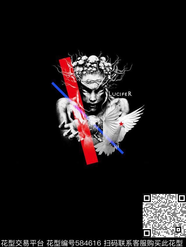 哥特恶魔白鸽数码印花华亿平台下载（图片编号: 584616） - 瓦栏（Walan）