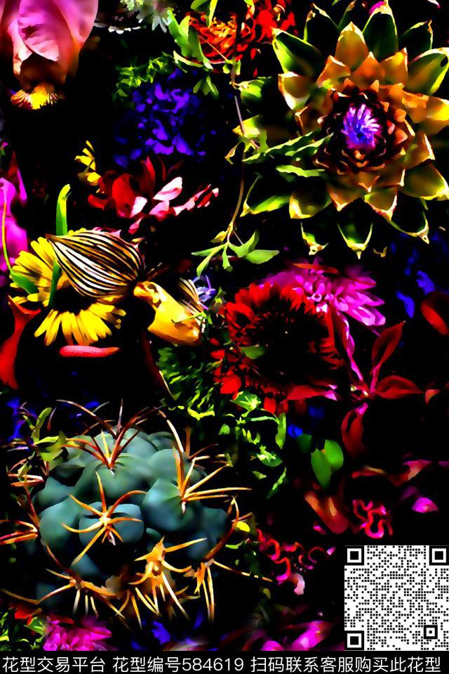 水彩花女装裙女装衬衫数码印花华亿平台下载（图片编号: 584619） - 瓦栏（Walan）