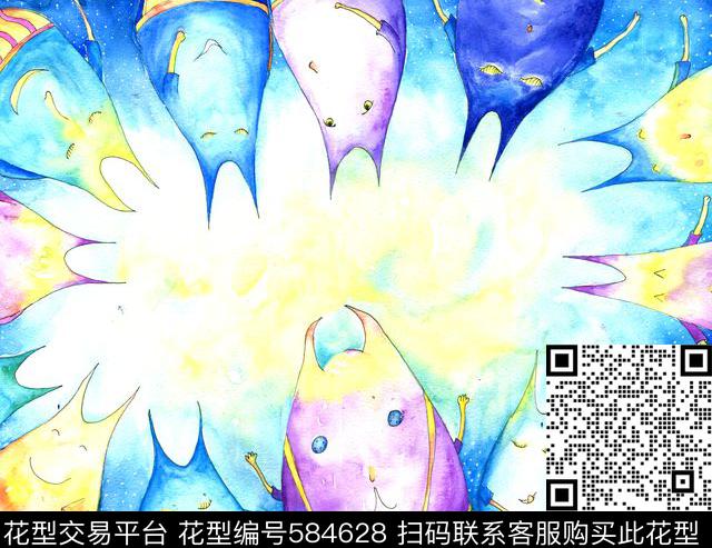 插画梦幻手绘稿数码印花华亿平台下载（图片编号: 584628） - 瓦栏（Walan）