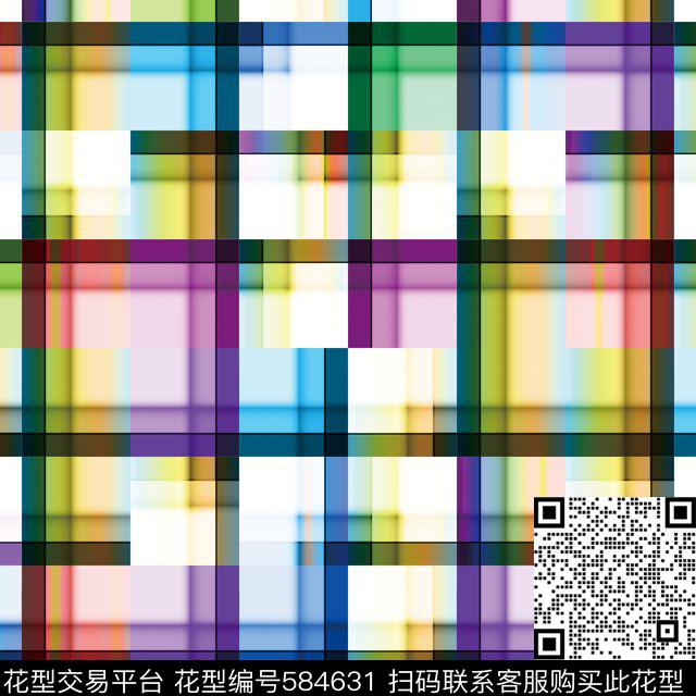 彩色方框格子数码印花华亿平台下载（图片编号: 584631） - 瓦栏（Walan）