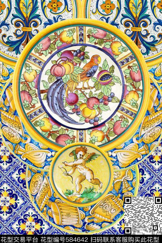 欧式地中海风格瓷盘数码印花华亿平台下载（图片编号: 584642） - 瓦栏（Walan）