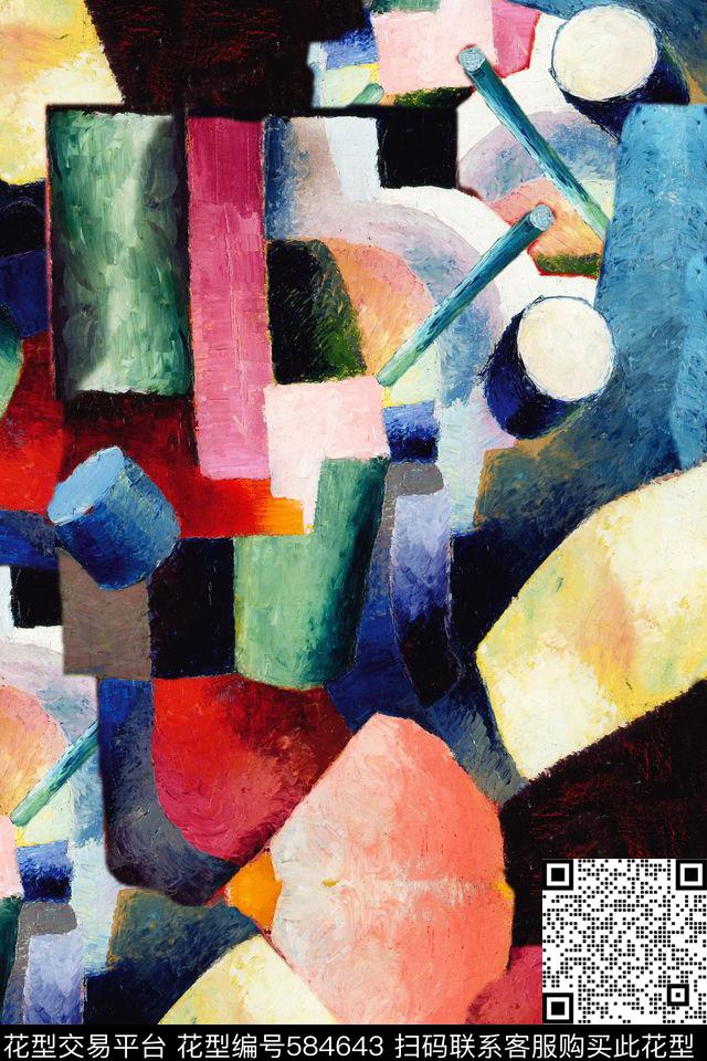 手绘欧美立体几何拼贴3D抽象女装连衣裙衬衫围巾泳装短裤短裙J【几何】数码印花华亿平台下载（图片编号: 584643） - 瓦栏（Walan）