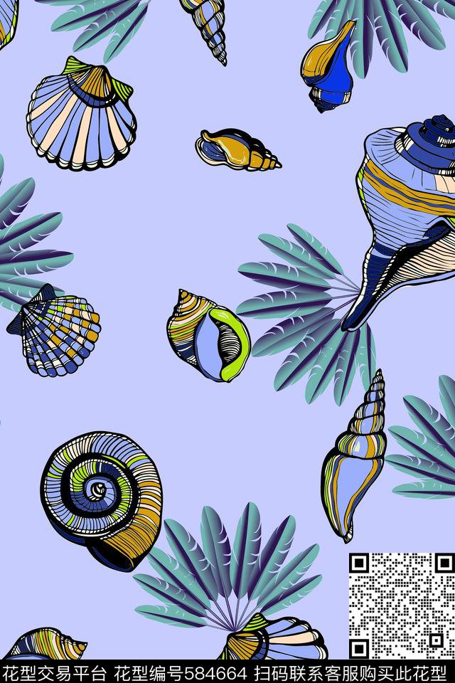 夏日海螺贝壳数码印花华亿平台下载（图片编号: 584664） - 瓦栏（Walan）