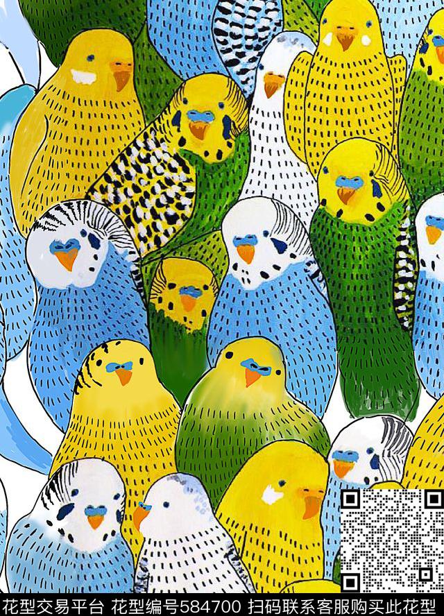 动物鸟鹦鹉数码印花华亿平台下载（图片编号: 584700） - 瓦栏（Walan）