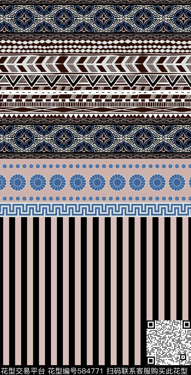 条纹、民族、几何传统印花华亿平台下载（图片编号: 584771） - 瓦栏（Walan）