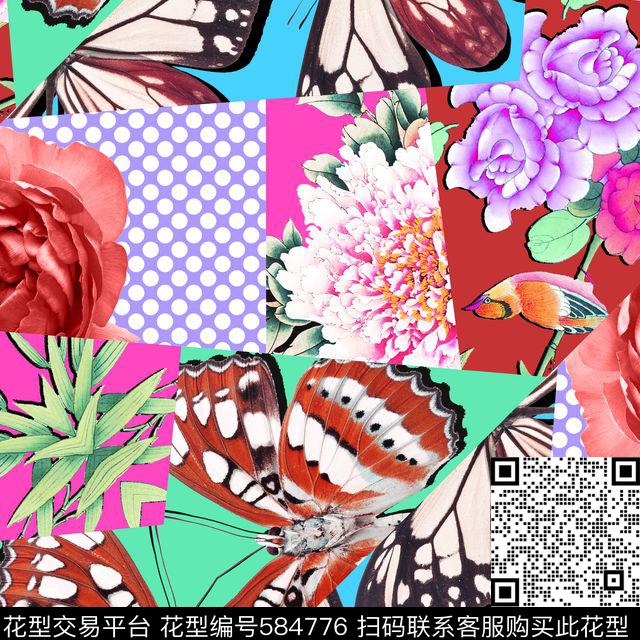 花卉、几何、中国风拼接数码印花华亿平台下载（图片编号: 584776） - 瓦栏（Walan）