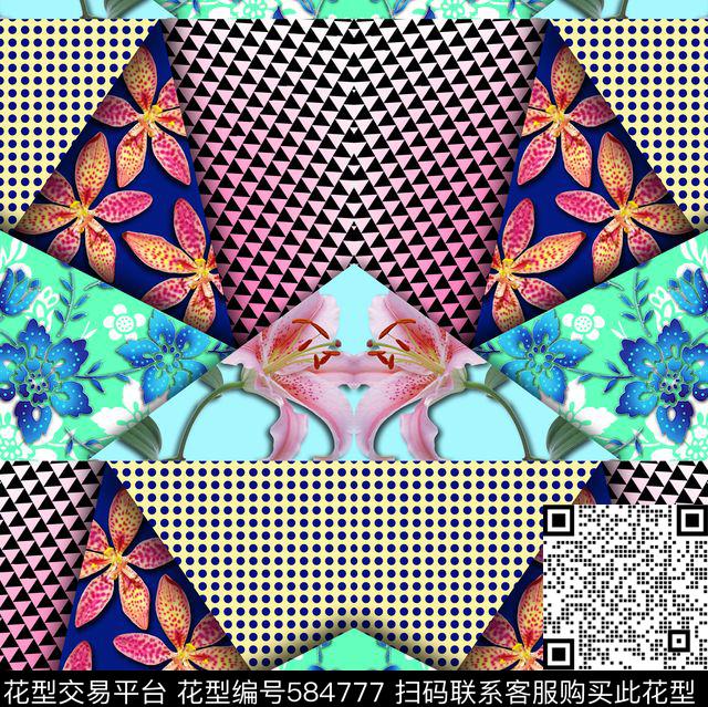 几何、花卉、三角形数码印花华亿平台下载（图片编号: 584777） - 瓦栏（Walan）