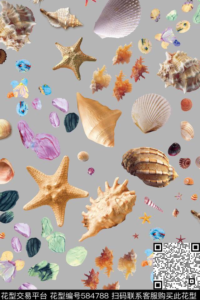 潮流时尚大牌贝壳珠宝数码印花华亿平台下载（图片编号: 584788） - 瓦栏（Walan）