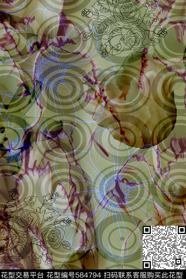 零点--抽象抽象花卉数码印花华亿平台下载（图片编号: 584794） - 瓦栏（Walan）