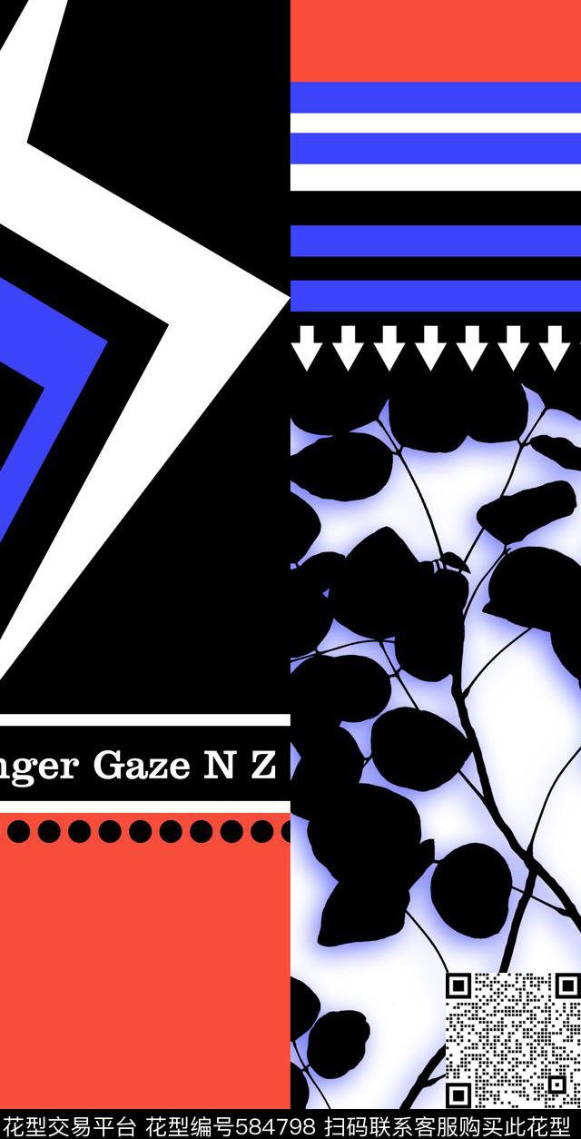 几何、色块、闪电、树叶剪影传统印花华亿平台下载（图片编号: 584798） - 瓦栏（Walan）