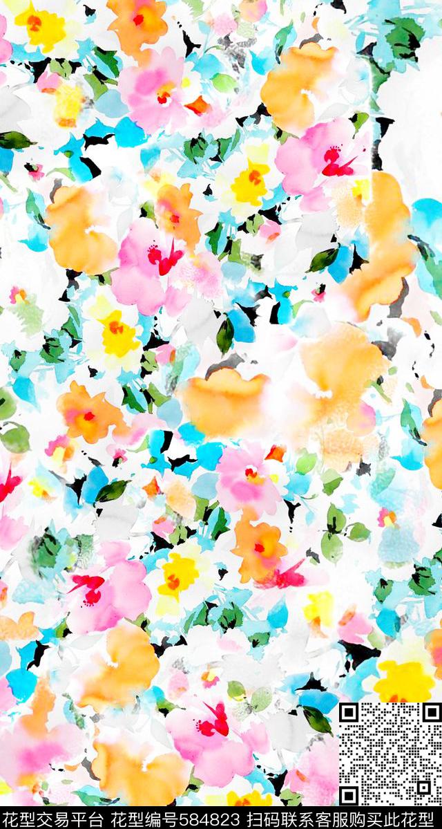 水彩花卉女装数码印花华亿平台下载（图片编号: 584823） - 瓦栏（Walan）