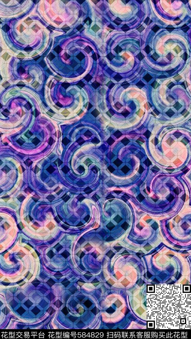 抽象几何漩涡数码印花华亿平台下载（图片编号: 584829） - 瓦栏（Walan）