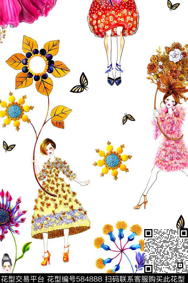 抽象几何清爽梦幻艺术平底立体手绘满版最新高清数码蕾丝民族中国风绣花珠宝肌理时尚潮

流大牌复古欧美风时尚潮流手绘插画漫画女郞数码印花华亿平台下载（图片编号: 584888） - 瓦栏（Walan）