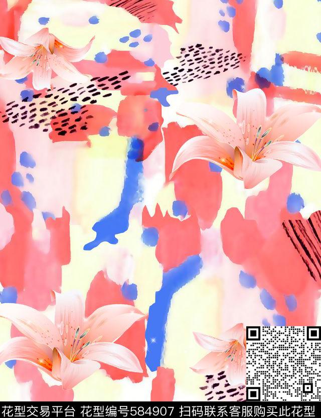 抽象几何清爽梦幻艺术平底立体手绘满版最新高清数码蕾丝民族中国风绣花珠宝肌理时尚潮

流大牌复古欧美风抽象手绘水彩花卉数码印花华亿平台下载（图片编号: 584907） - 瓦栏（Walan）