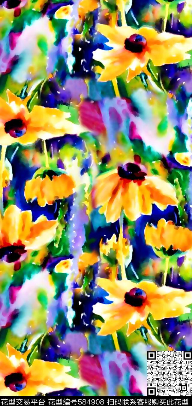 水彩花女装裙女装衬衫数码印花华亿平台下载（图片编号: 584908） - 瓦栏（Walan）