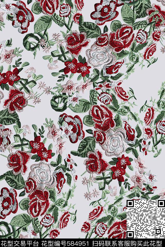 时尚大牌欧美风格绣花华亿平台小碎花数码印花华亿平台下载（图片编号: 584951） - 瓦栏（Walan）