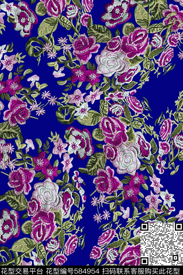 时尚大牌欧美风格绣花华亿平台小碎花数码印花华亿平台下载（图片编号: 584954） - 瓦栏（Walan）