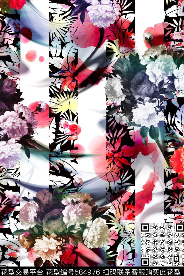 几何花卉绚烂数码印花华亿平台下载（图片编号: 584976） - 瓦栏（Walan）
