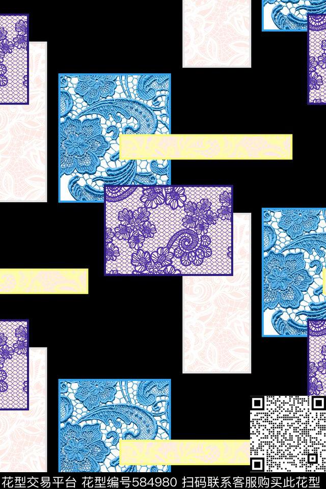几何花卉纹理数码印花华亿平台下载（图片编号: 584980） - 瓦栏（Walan）