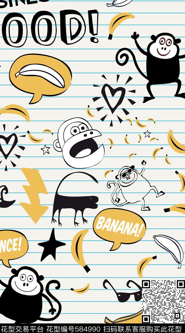 休闲时尚抽象卡通动物几何简约手绘卡通动物简约几何线条服装面料华亿平台传统印花华亿平台下载（图片编号: 584990） - 瓦栏（Walan）