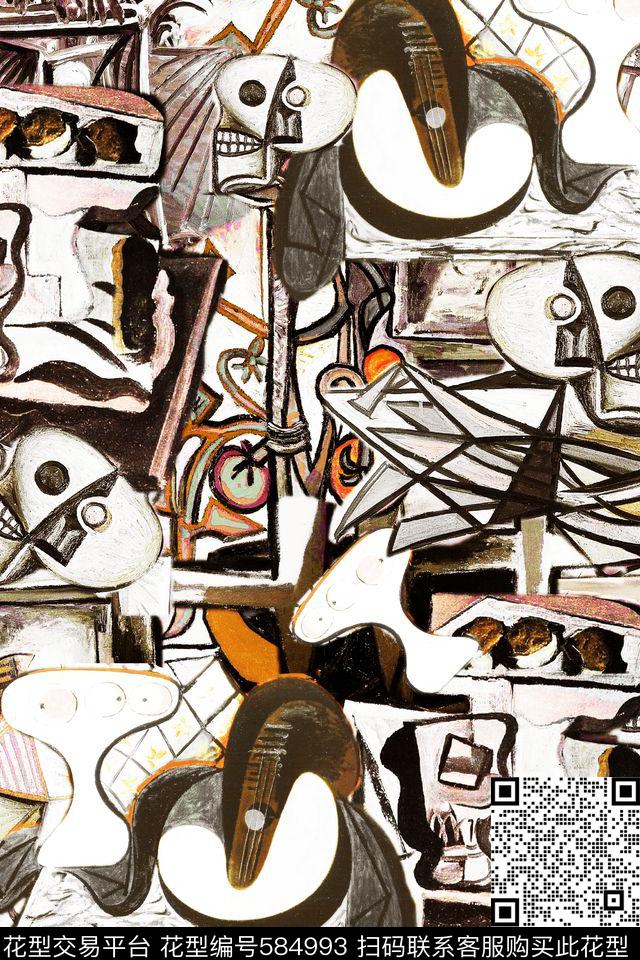 手绘抽象欧美杂乱线条油画西班牙狂野几何H【抽象】B【品质男装】数码印花华亿平台下载（图片编号: 584993） - 瓦栏（Walan）