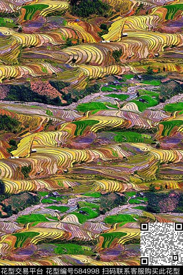 时尚大牌欧美风格田园彩绘时尚数码印花华亿平台下载（图片编号: 584998） - 瓦栏（Walan）