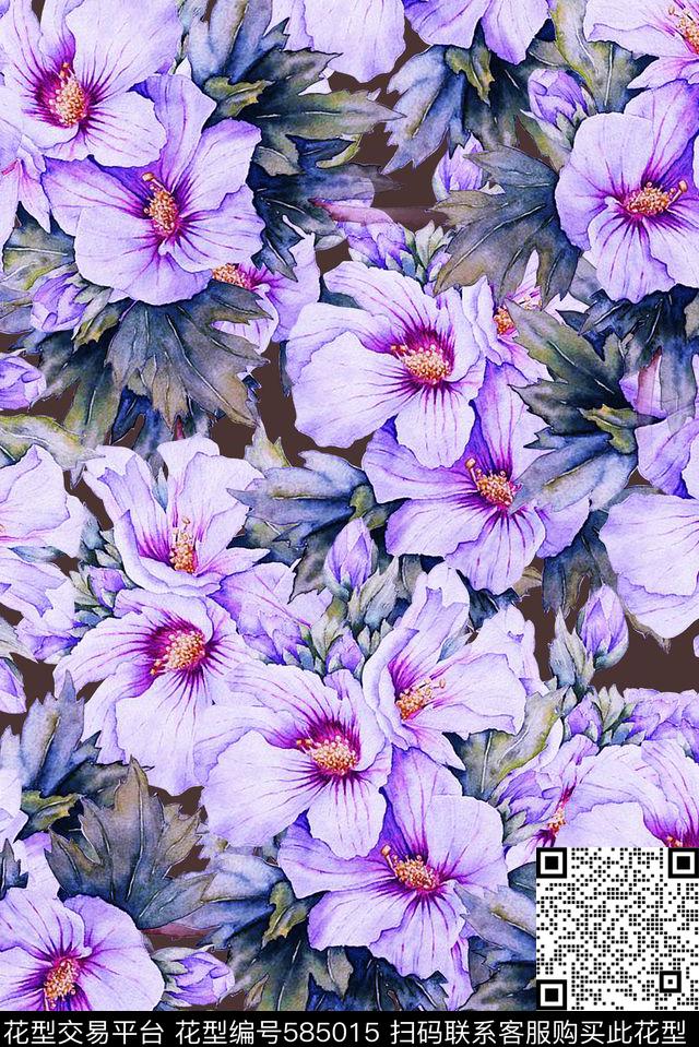 手绘中国风花朵炫彩女装数码印花华亿平台下载（图片编号: 585015） - 瓦栏（Walan）