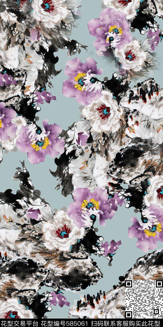 水墨中国风清爽数码印花华亿平台下载（图片编号: 585061） - 瓦栏（Walan）