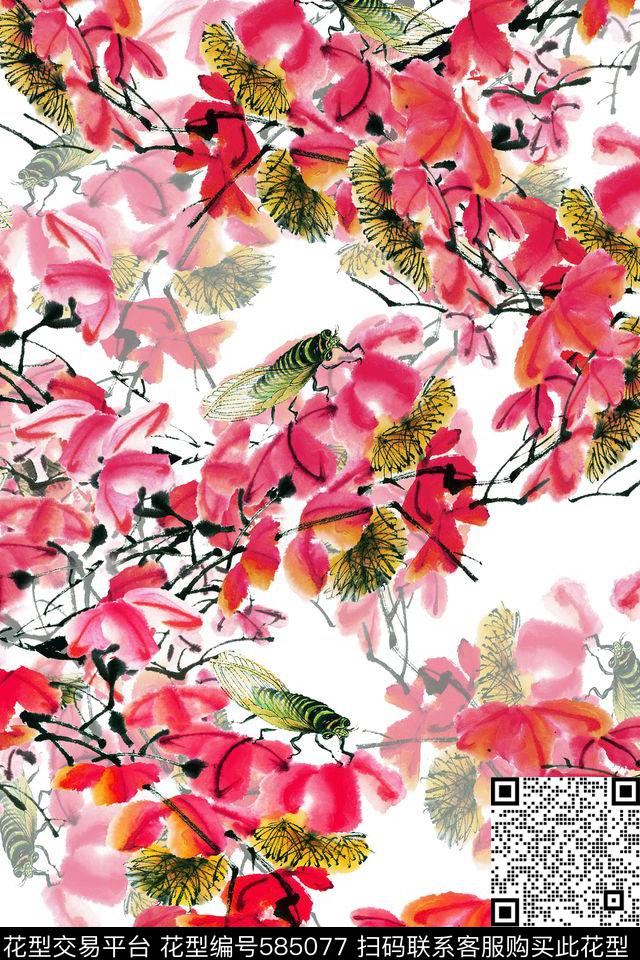 红叶秋蝉女装数码印花华亿平台下载（图片编号: 585077） - 瓦栏（Walan）