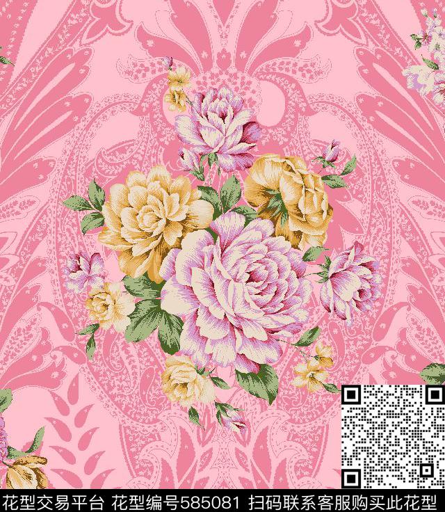 花粉色传统印花华亿平台下载（图片编号: 585081） - 瓦栏（Walan）