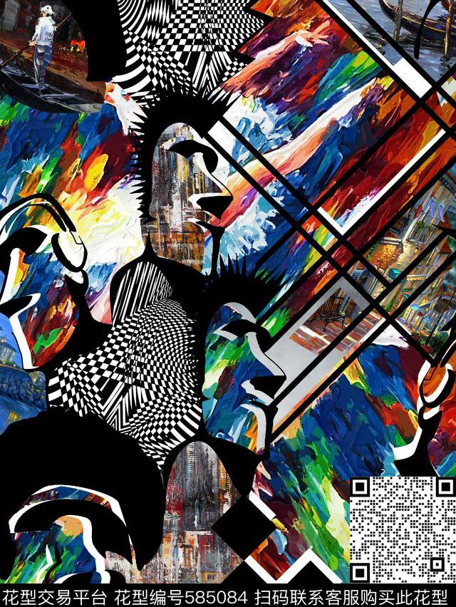 油画抽象矢量图拼接数码印花华亿平台下载（图片编号: 585084） - 瓦栏（Walan）